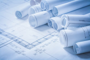 Variety of engineering construction drawings building concept